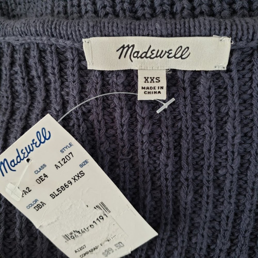 Madewell Womens Sweater XXS Navy Blue Pullover V-neck Cotton Long Sleeve NEW - Picture 9 of 12